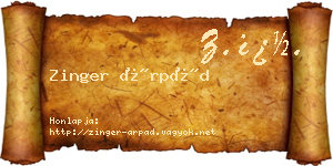 Zinger Árpád névjegykártya
